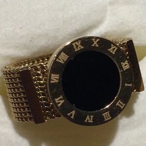Classic Roman numerals stainless steel chain ring gold/black tone size 5 + box